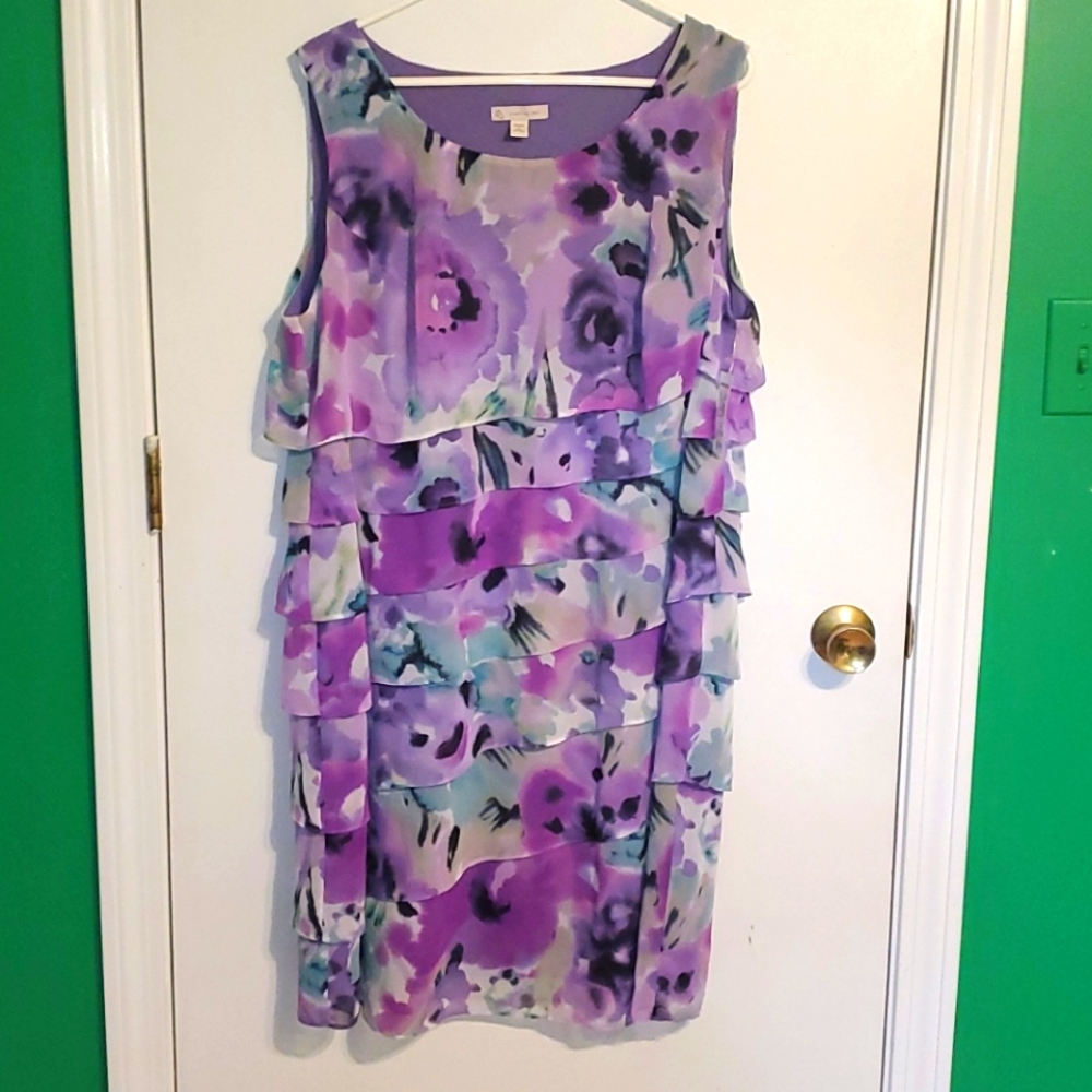 New Dressbarn 18W purple floral layered dress